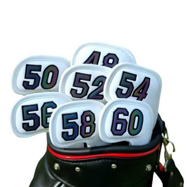 【互換品】磁気クローズゴルフヘッドカバー、サンドウェッジウェッジ、白黒ナンバー、48 50 52 54 56 58 60度、1個
