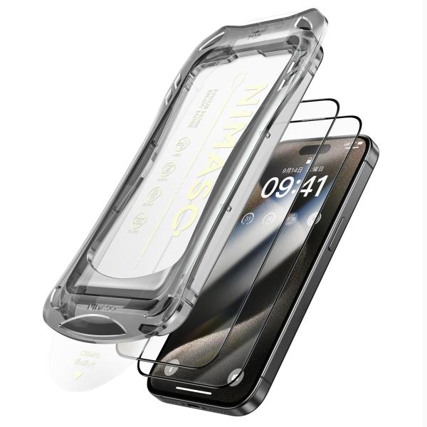 NIMASO ガラスフィルム iPhone 15 pro 用 強化ガラス 黒縁 全面 保護フィルム 自