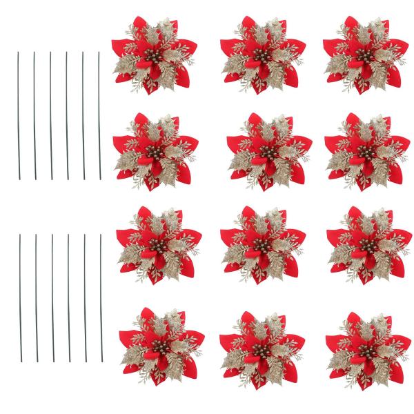 クリスマスツリー飾り 人工花 造花 クリスマス花 フラワー オーナメント 大きなグリッター人工クリスマスの花 クリップ付き DIY フェイク