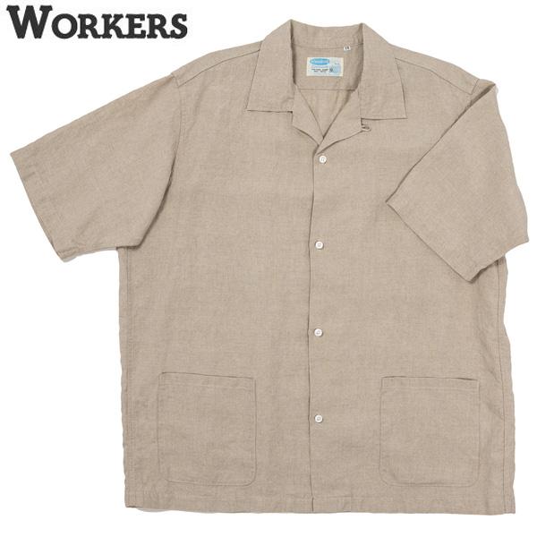 WORKERS ワーカーズ WORKERS Open Collar Shirt, Ecru Linen オープン