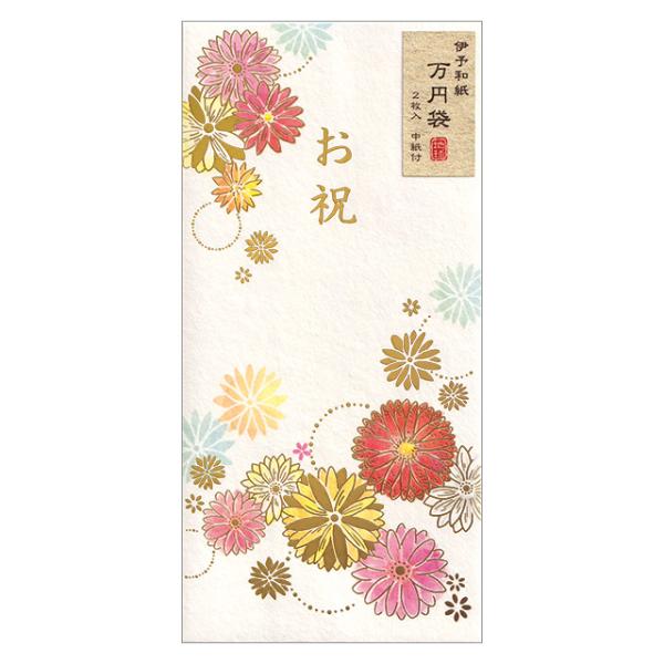 箔押しが華やかな花柄の封筒型金封です。手触りの良い伊予和紙を使用しています。無地の中紙付き。■伊予和紙使用■サイズ：170×83mm■2枚入り　二つ折り中紙付き◇クロネコゆうパケット対応個数：最大30個