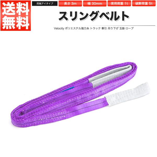 スリングベルト 荷重1t ベルト長3m 幅30mm 両端アイタイプ