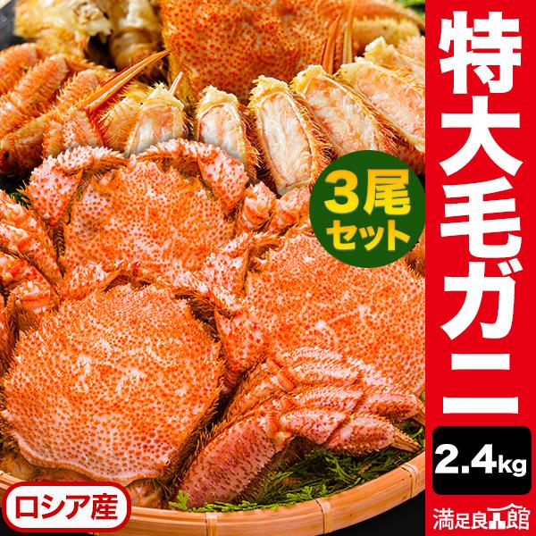 お値引きクーポン配布中 3尾 約2.4kg  特大毛ガニ (ボイル済) カニ かに ロシア産 蟹 毛蟹 毛がに カニ味噌 蟹ミソ 甲羅 満足良品館カニ 送料無料