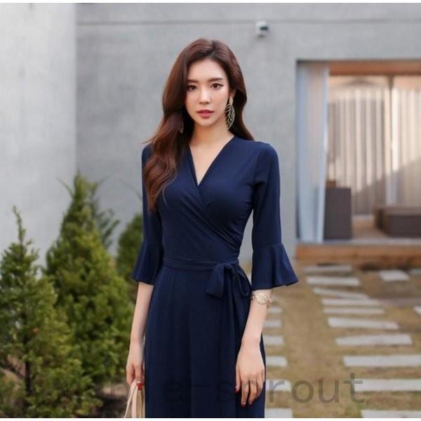 ラップワンピース ラップワンピ ロング ワンピース 長袖 前開き ドレス マキシ丈 結婚式 Shi Aqf4xiah Maple Sprout 通販 Yahoo ショッピング
