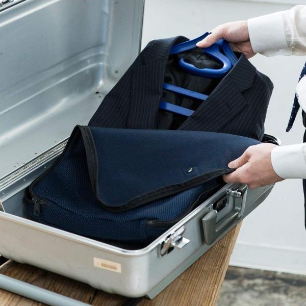 ガーメントケース ハンガー メッシュ コンパクト テレビで話題 メンズ 出張 冠婚葬祭 スーツ ネイビー 収納