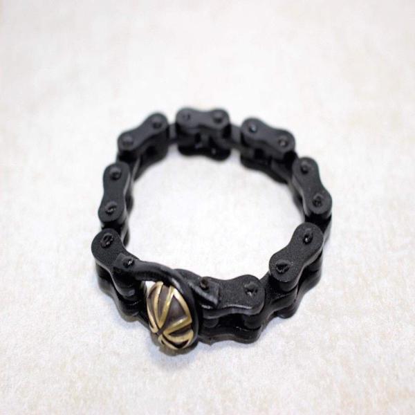 Greco グレコ ブレスレット 革 レザー メンズ バイク チェーン 真鍮 お値打ち価格で プレゼントに M クロス 2連