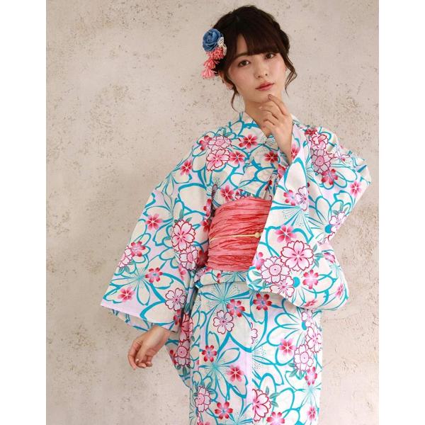きもの京小町 浴衣 4点セット 帯 下駄 着付ブック 白 レディース ブルー ぼかし バースデー 記念日 ギフト 贈物 お勧め 通販 桜 ピンク