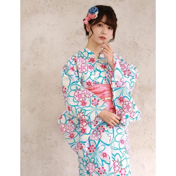 きもの京小町 浴衣 4点セット 帯 下駄 着付ブック 白 レディース ブルー ぼかし バースデー 記念日 ギフト 贈物 お勧め 通販 桜 ピンク
