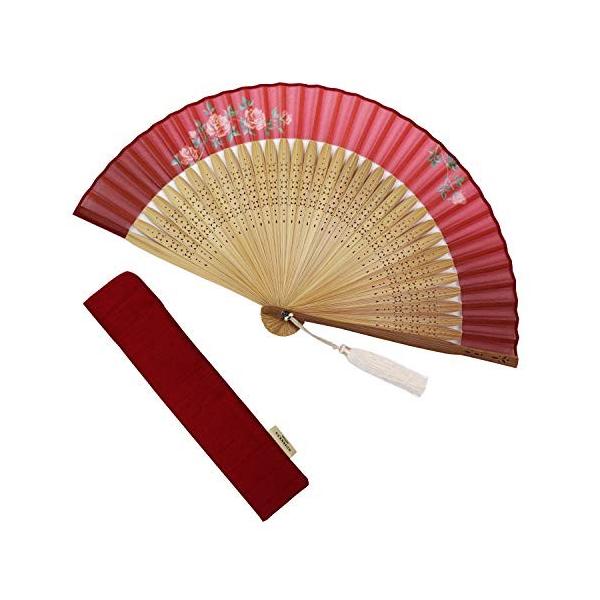 扇子 女性 扇子袋 ハンカチセット 季節の花 薔薇 女性用 コットン レディース 桐箱入り 全品送料無料 おしゃれ