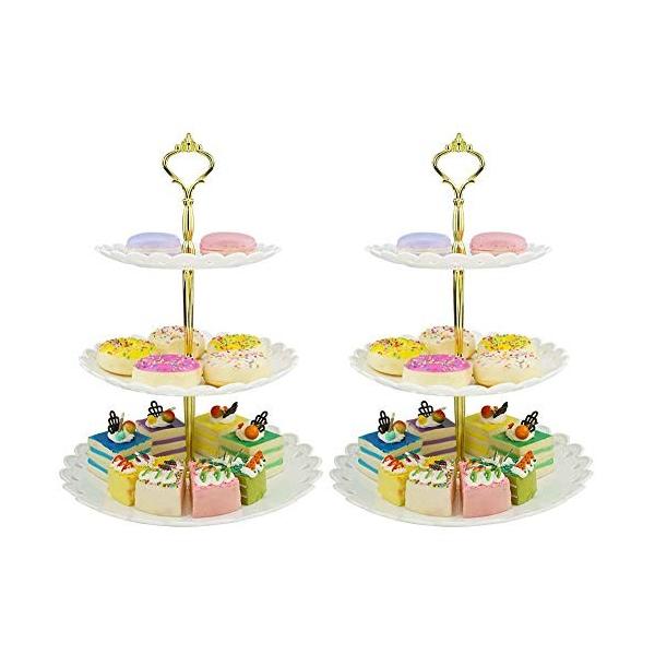 2 お得セット 個セット プラスチック ケーキスタンド 3段 結婚式ホー お菓子皿 カップケーキスタンド アフタヌーンティースタンド デザートスタンド