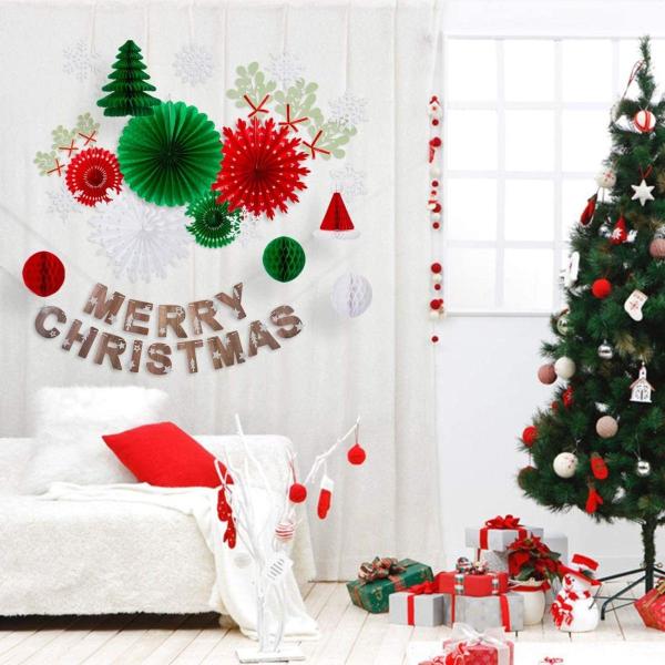 Gwhole クリスマス飾り 壁 クリスマス用ガーランド ペーパーファン サンタ帽 クリスマスツリーペーパー雪の結晶ペーパーボールmerry Fresnopianooutlet Com