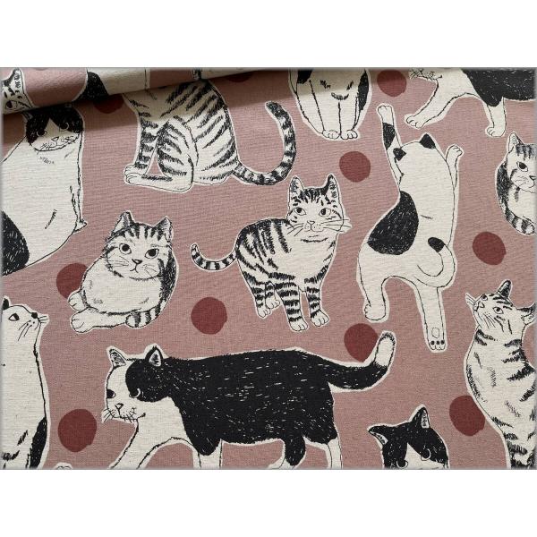 marble 50cm 綿麻キャンバス 生地 布 Big 猫 ネコ 水玉 ドット smoke pink 10C