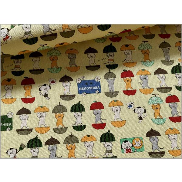 marble 1m単位 10キャンバス 生地 布 愉快な猫さん ネコ コットンこばやし lemon yellow 61D
