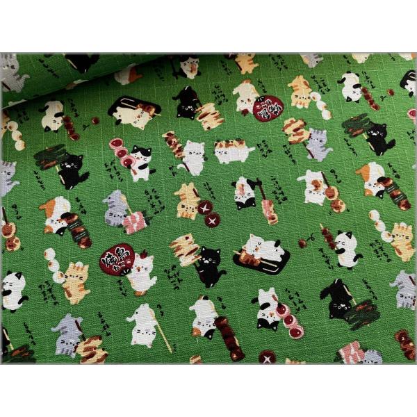 marble １m単位 ドビー 生地 布 サザンクロス 和柄 焼鳥 ネコ 猫 green 3C