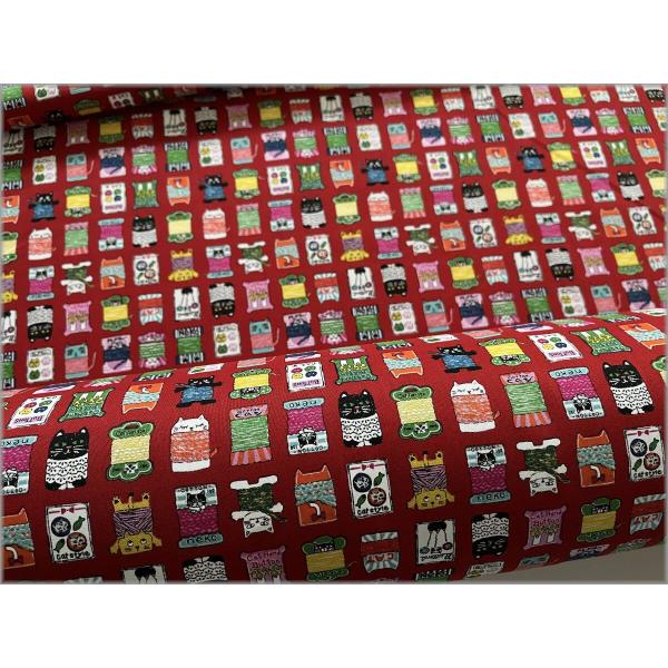 marble 50cm シーチング 生地 布 ネコ 猫 にゃんともかわいい sewing 糸巻 red 2D