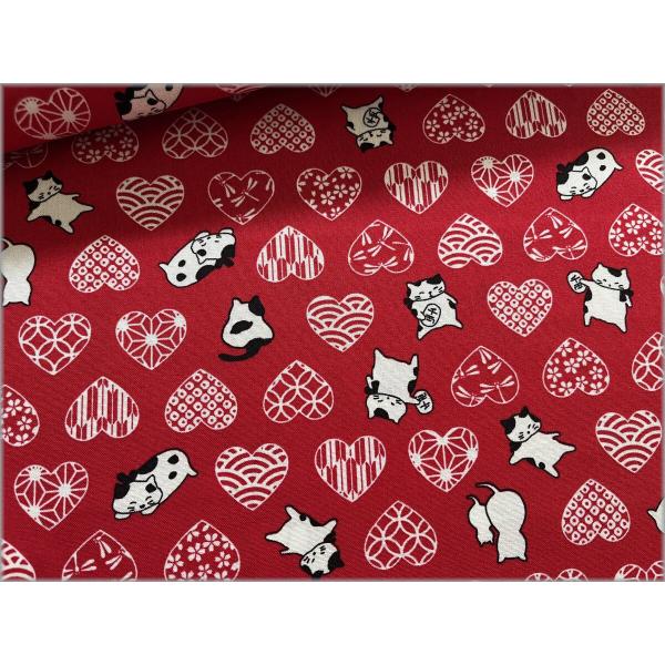 marble 50cm シーチング 生地 布 ネコ 猫 和柄 ハート red 2B