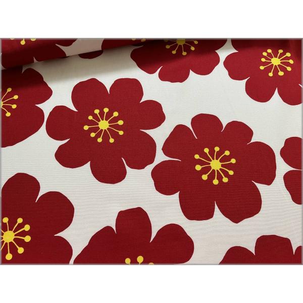 marble 50cｍ オックス 生地 布 プリント おおきなフラワー 花柄 vanilla red 19C