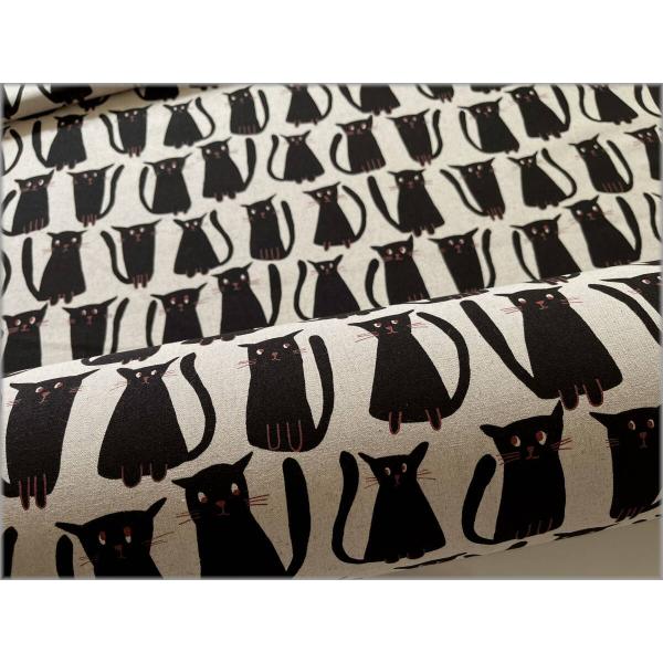 marble 50cm 綿麻キャンバス 生地 布 ねこ 猫 ノラネコフレンズ linen black A1