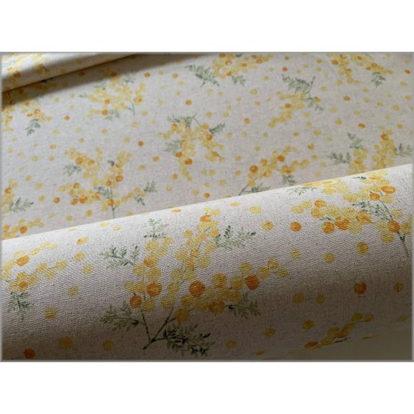 marble 50cm 綿麻キャンバス 生地 布 プリント ミモザ 花柄 コットンリネン linen 2B