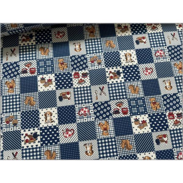 marble 50cm スケア 生地 布 プリント カントリー ブロックチェック blue 2B