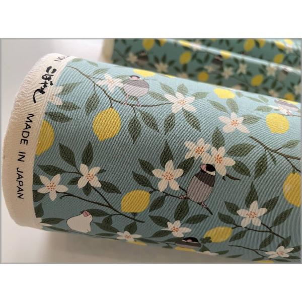 marble 50cm ツイル 生地 布 プリント レモン 文鳥 とり 檸檬 smoke mint 2E