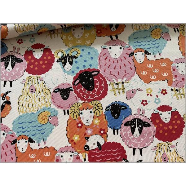 marble 50cm オックス 生地 布 プリント ひつじ 羊 powerful animal ivory red 1A