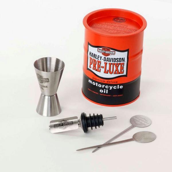 ハーレーダビットソン オイル缶デザイン スキットル & ショットグラス