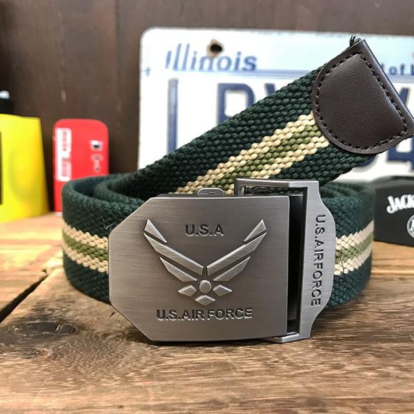 B3 ミリタリー ベルト Air Force グリーンストライプ [ ガチャ