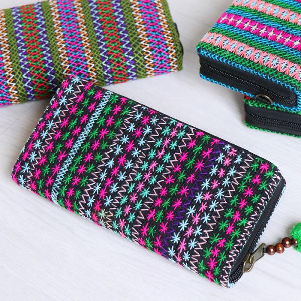 長財布 財布 サイフ レディース 大容量 カード収納 カードケース 手刺繍 手刺しゅう ラフ族 エスニック ハンドステッチ カード入れ付き エスニック柄 民族 マチ