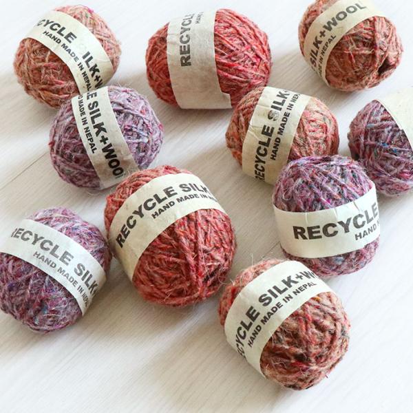毛糸 リサイクルシルク ウール 羊毛 天然 エコ 手芸 クラフト 工作 刺しゅう 刺繍糸 ネパール製 エスニック 杢カラー カラフル くすみカラー アジアン