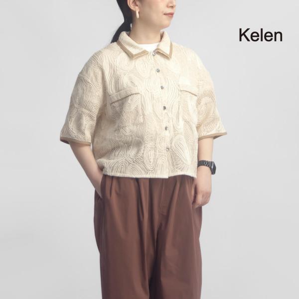 ケレン KELEN コード刺繍 半袖ブラウス DAG メッシュ レギュラーカラー レディース