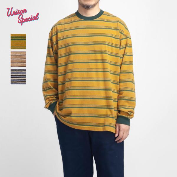 ユニゾンスペシャル Unison Special ジャイアントマルチボーダー 長袖Tシャツ ロンT 日本製 メンズ