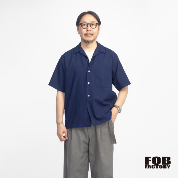 FOBファクトリー FOB FACTORY F3500 インディゴ刺し子 半袖 オープンカラーシャツ 日本製 メンズ