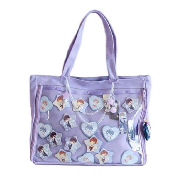 痛バッグ トートバッグ 見せバッグ 透明 ビニール おたく バック かばん デイバック 痛バ 痛いバッグ 缶バッジ おしゃれ 大容量 通学 遠足 イベント用 パープル Dejapan Bid And Buy Japan With 0 Commission