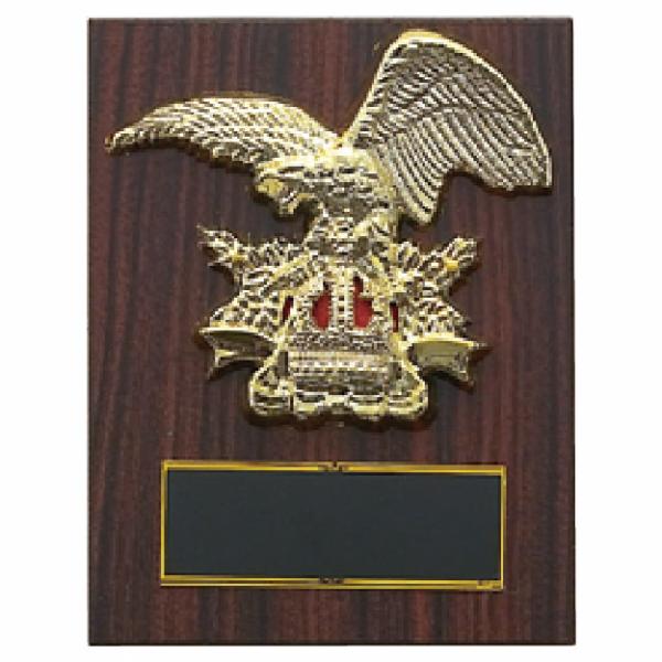 鷲をモチーフとした楯(盾)です。ゴルフ、サッカー、野球などの各種スポーツ大会の表彰や、企業表彰、感謝状、功労賞、表彰状、退職記念などの記念品としてご利用いただけます。装飾に紅白リボンを取り付けます（無料）。