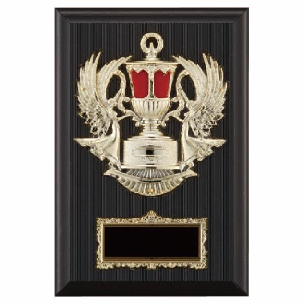 カップをモチーフとした楯(盾)です。ゴルフ、サッカー、野球などの各種スポーツ大会の表彰や、企業表彰、感謝状、功労賞、表彰状、退職記念などの記念品としてご利用いただけます。装飾に紅白リボンを取り付けます（無料）。