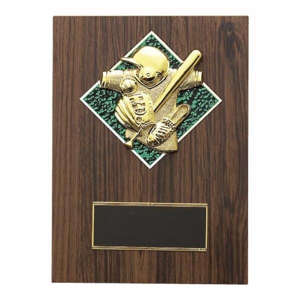 大会など表彰式で使われる、野球・ソフトボールの楯(盾)です。記念品、卒業記念、卒団記念などに最適です。装飾に紅白リボンを取り付けます（無料）。