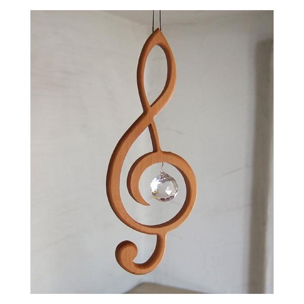 窓辺を彩るスワロフスキーのクリスタルガラスつきモビールです。日の光があたると、お部屋に虹がうまれます。音楽好きの方へのプレゼントなどに、おすすめです。ドイツ製規格：L17cm　厚み約8mm　クリスタル直径2cm