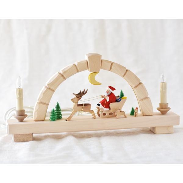 ドイツ　エルツ　ベッティーナフランケ　サンタ　キャンドルホルダー　Xmas＊新品 ベティーナフランケ キャンドルスタンド サンタとソリ | 木のおもちゃ