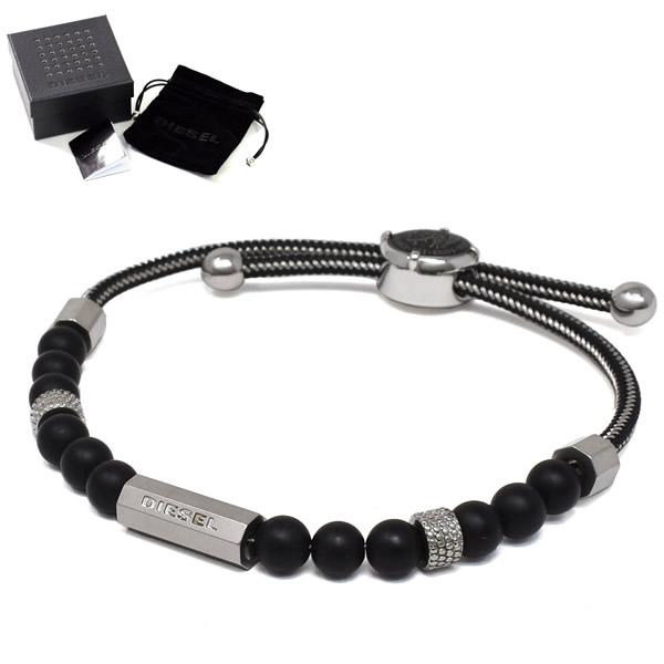 DIESEL ディーゼル DX1101040 AGATE ブレスレット BRACERET Diesel Men's Stainless-Steel and Black Line Agate Bead