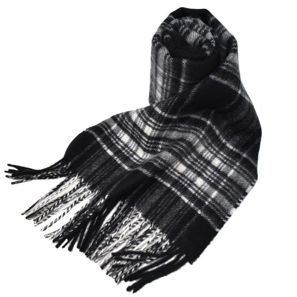 ジョンストンズ カシミヤ100% マフラー  STEWART Johnstons - ジョンストンズ カシミア100％ BLACK×WHITE STEWARTの通販