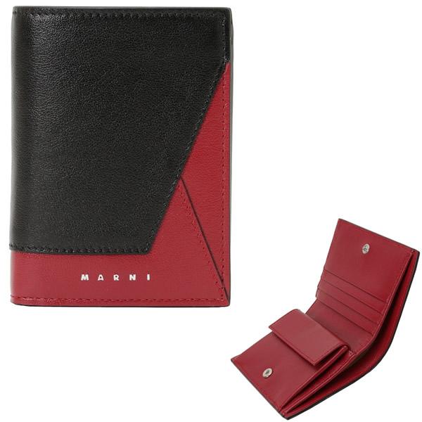 マルニ 財布 MARNI 二つ折り財布 ミニ財布 PFMI0051U0 P2644 Z590N BILLFOLD WALLET/COIN PURS  カラーブロック ブラック レッド メンズ ユニセックス BLACK GOJI