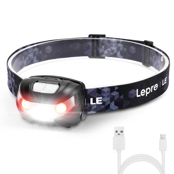 Lepro ヘッドライト 充電式 300lm高輝度 ledヘッドライト 釣り ヘッドランプ USB-C充電 登山 白＆赤 ledライト【5つ点灯モード