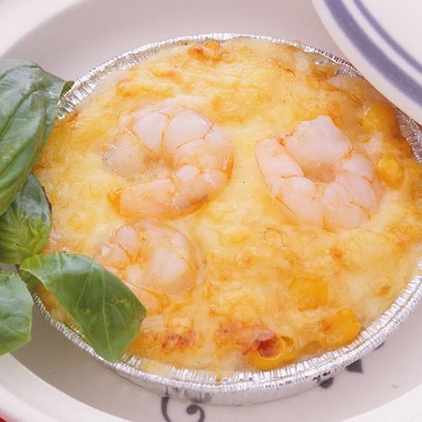 原材料名：牛乳、えび、ナチュラルチーズ、たまねぎ、とうもろこし、マカロニ、小麦粉、バター、砂糖、植物油脂、乾燥スープ(コンソメ）、食塩、香辛料、増粘剤（加工デンプン）、調味料(アミノ酸等）、セルロース、カラメル色素、水内容量：100g×4食...