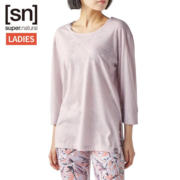 スーパーナチュラル sn super.natural エスエヌ サイドスリット 7/Sleeve Tシャツ レディース ピンク 桃色 スポーツ フィットネス 7分袖 Tシャツ SNWJ10247-193