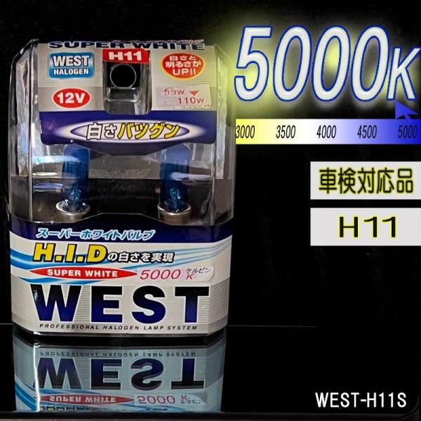 5000ケルビン 【車検対応品】 フォグランプ 12V車用 スーパーホワイトバルブ 2個入り WEST-H11