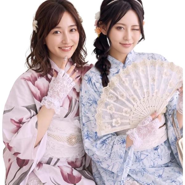 浴衣小物 地雷系 フレンチガーリー 【2点セット】レース扇子＆白色レース手袋セット 量産型 ゴスロリ ロリィタ コスプレ 結婚式 発表会 タッセル付き manatom