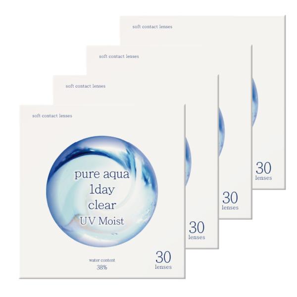 (新規格) 4箱セット ワンデー コンタクトレンズ 30枚 ピュアアクア ワンデー クリア UV Moist by ZERU. 1箱30枚入 1日使い捨て pure aqua 1day clear UVM ゼル