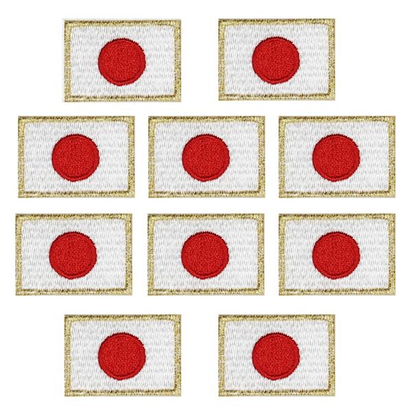 JAPAN ワッペン 野球 柔道 空手 スポーツ サッカー 日本代表 アイロンワッペン 小さい ミニ 刺繍 日の丸 ワッペン 日本 国旗 SS ゴールド 10枚 アイロン接着
