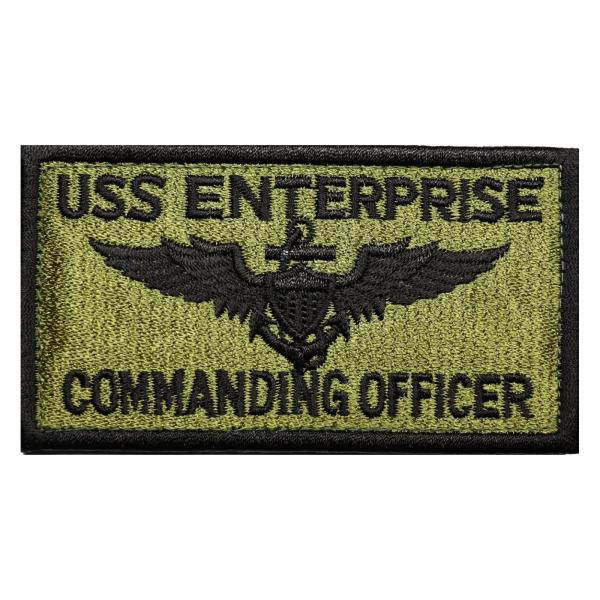 面ファスナー ブラック メス無し 刺繍 タクティカル ミリタリー ワッペン 米海軍 戦闘服 USS ENTERPRISE 角型 OD サバゲー装備 ベルクロ マジックテープ